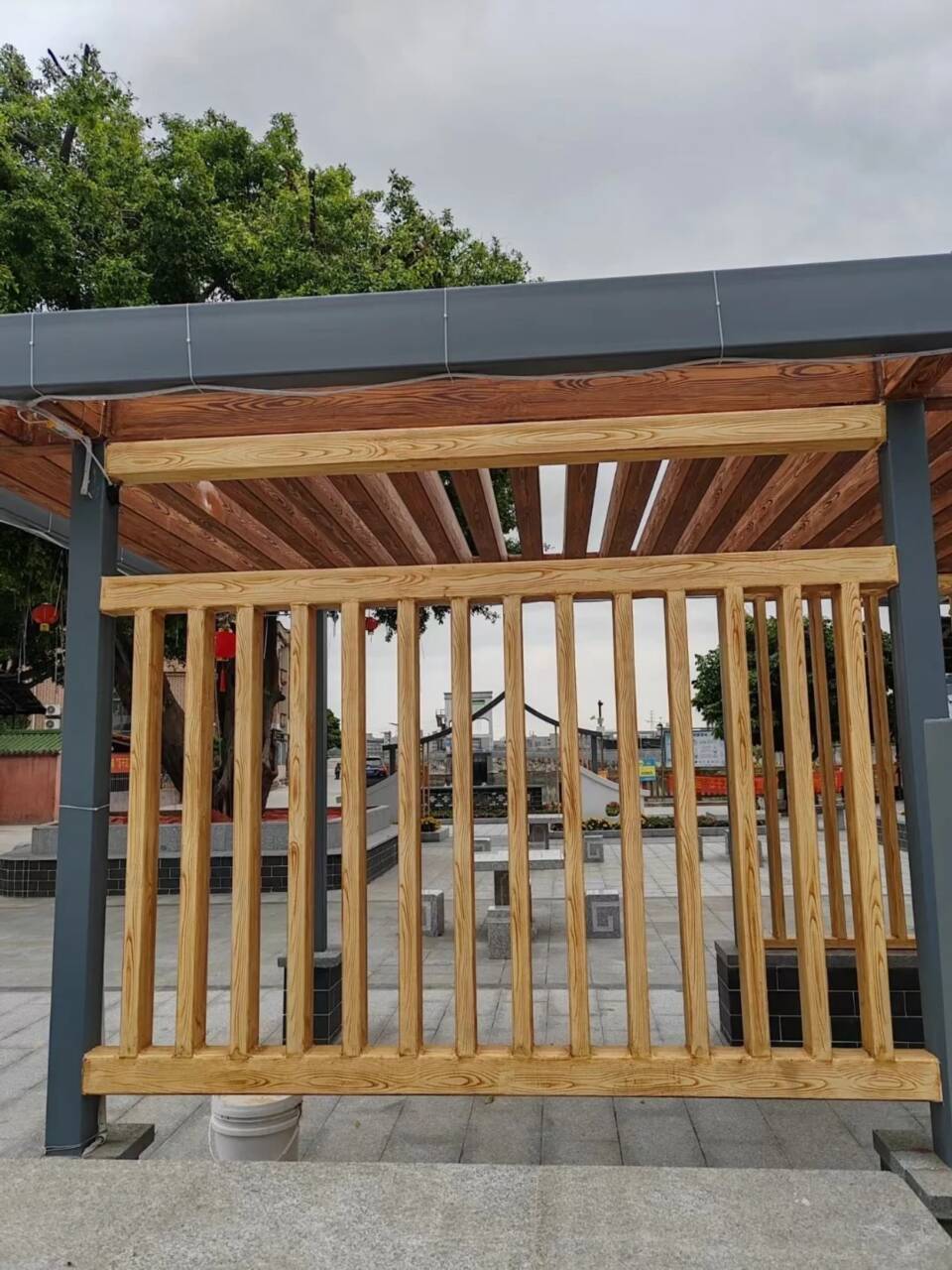 镀锌管木纹漆施工厂家#铁艺花架#仿古建筑#凉亭廊架