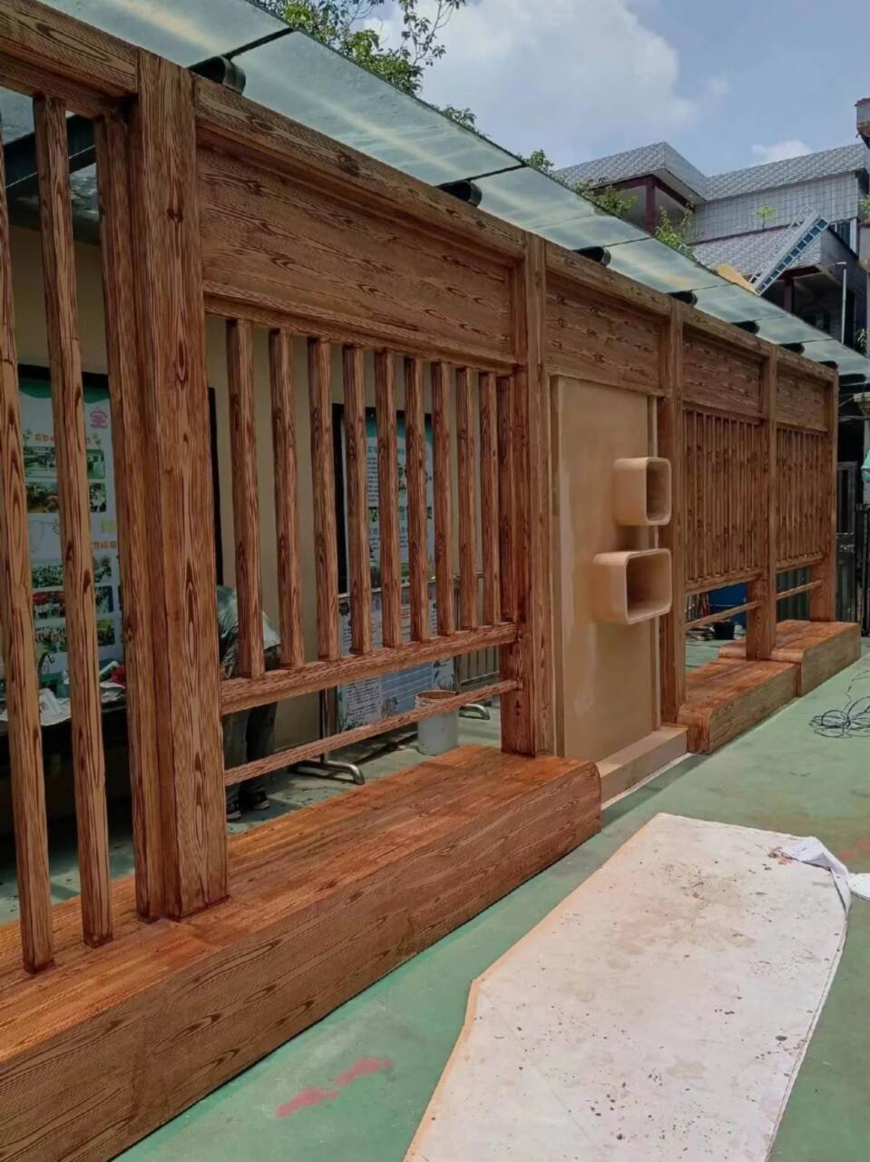 钢结构仿木纹漆，金属面木纹漆，镀锌管木纹漆全包施工价格